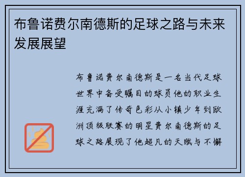 布鲁诺费尔南德斯的足球之路与未来发展展望